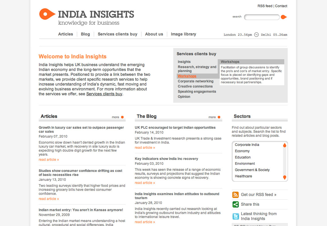 A screen grab from the website of www.india-insights.co.uk, designed and built by UXB London a web design agency in London, UK